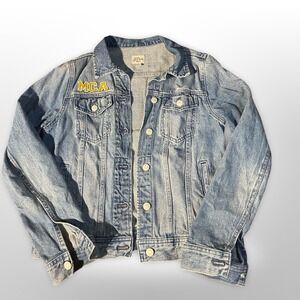 J. Crew Denim Jacket MCA Mustangs EST 92 Blue Size S‎ Embroidered Patch